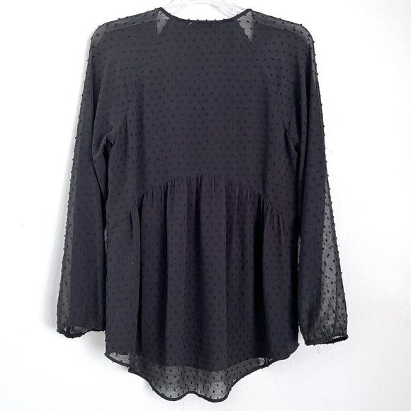 Anthropologie DR2 Size S Blouse Black Sheer Lined Swiss Dots - Picture 2 of 8